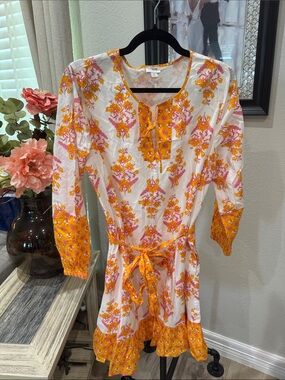 J. Crew White Tunic with Orange and Pink Floral Print
